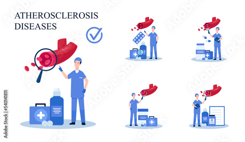 Set of Atherosclerosis disease vector illustration