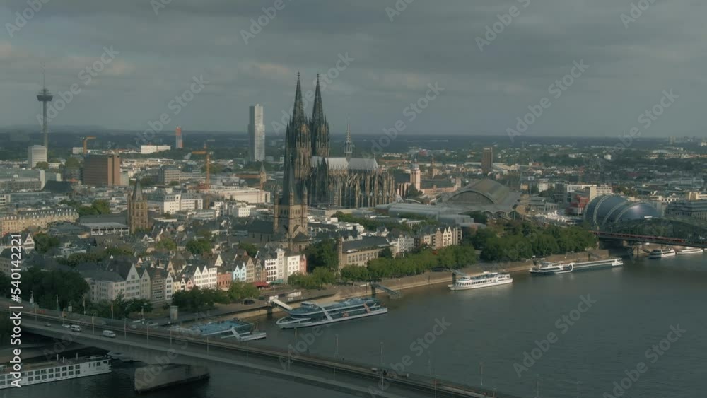 Aerial establishing shot of Cologne, Germany Aerial establishing shot of Cologne, Germany