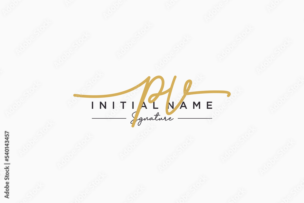Initial PV signature logo template vector. Hand drawn Calligraphy lettering Vector illustration.