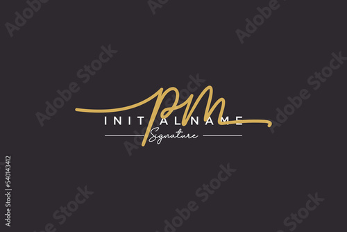Initial PM signature logo template vector. Hand drawn Calligraphy lettering Vector illustration.