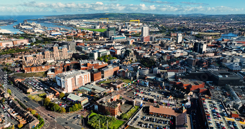 Aerial photo of Belfast Cityscape in Northern Ireland