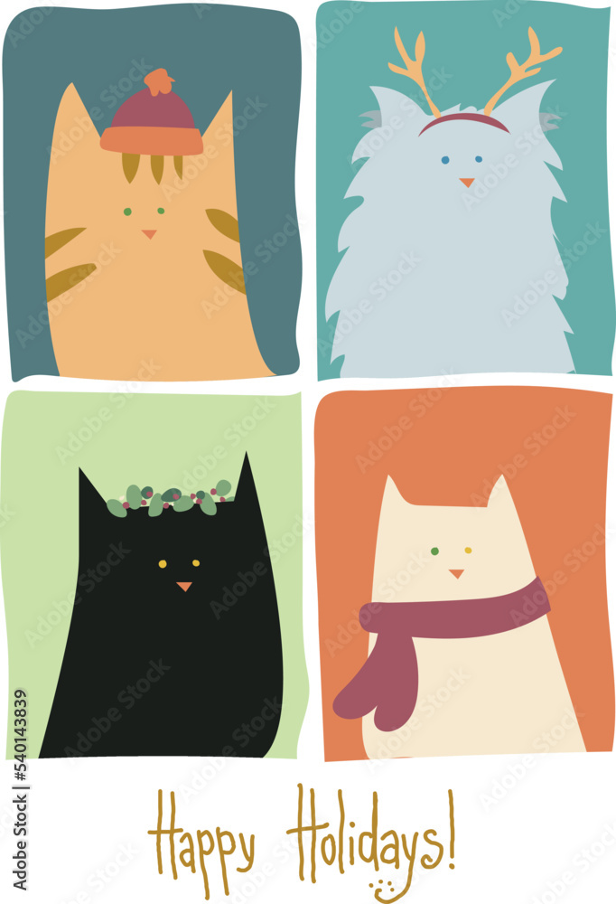 Illustrated Cat and kitten holiday card
