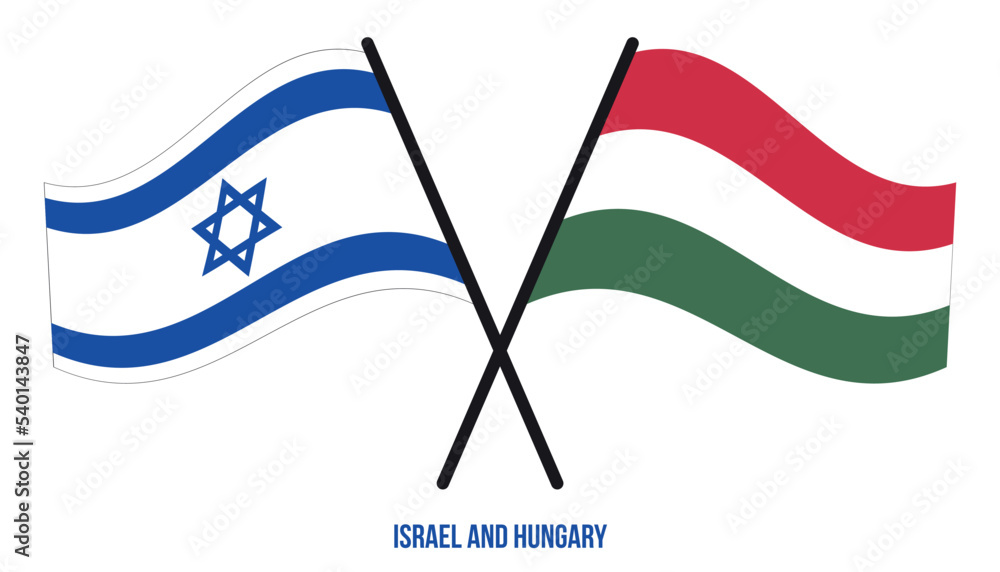 Israel and Hungary Flags Crossed And Waving Flat Style. Official Proportion. Correct Colors.
