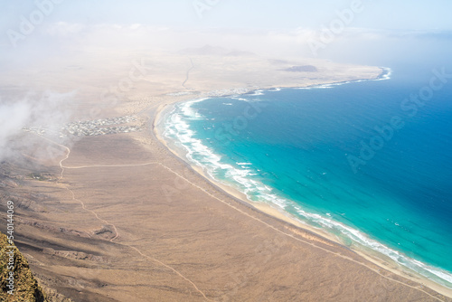 Fototapeta Naklejka Na Ścianę i Meble -  Natural landscape of Lanzarote. View of the ocean and coast from the observation deck - Mirador de El Risco de Famara.