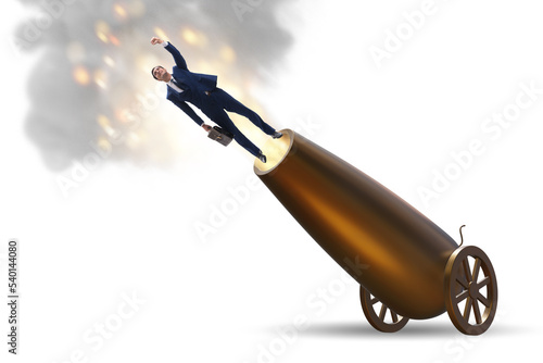 Concept with cannon and businessman