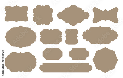 Vintage tags labels cut file set. Retro tags silhouette pattern collection isolated on white. Craft paper badge cutting knife form. Classic old fashioned label figured shapes for cutter machine. 