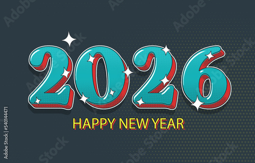 Happy New Year 2026 Concept Illustration On Halftone Effect. Modern Holiday Design.