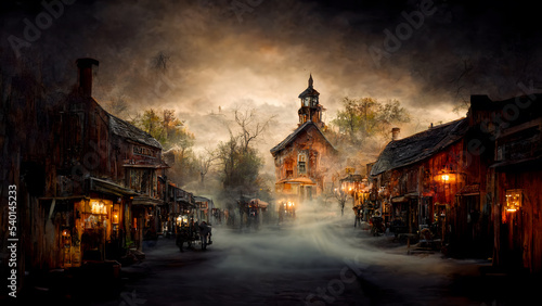 Halloween art, fantasy ghost town, FoksDigitalArt
