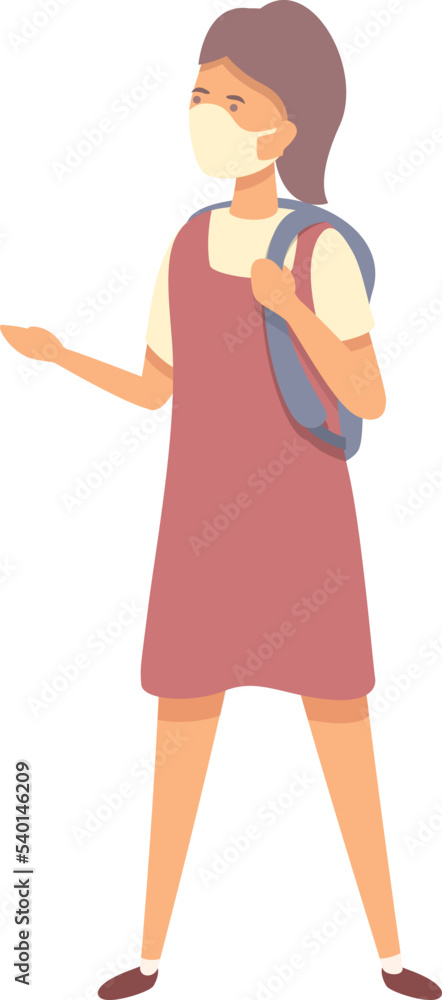 Girl social care icon cartoon vector. Child mask. Covid distance Girl social care icon cartoon vector. Child mask. Covid distance