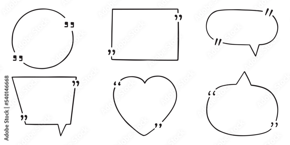 Fototapeta premium Set of quote box doodle. speech bubble with quotation marks in sketch style. Hand drawn vector illustration isolated on white background