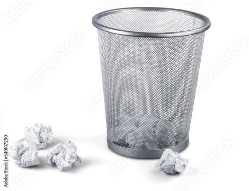 Obraz na płótnie Trash can with paper sheets isolated on white