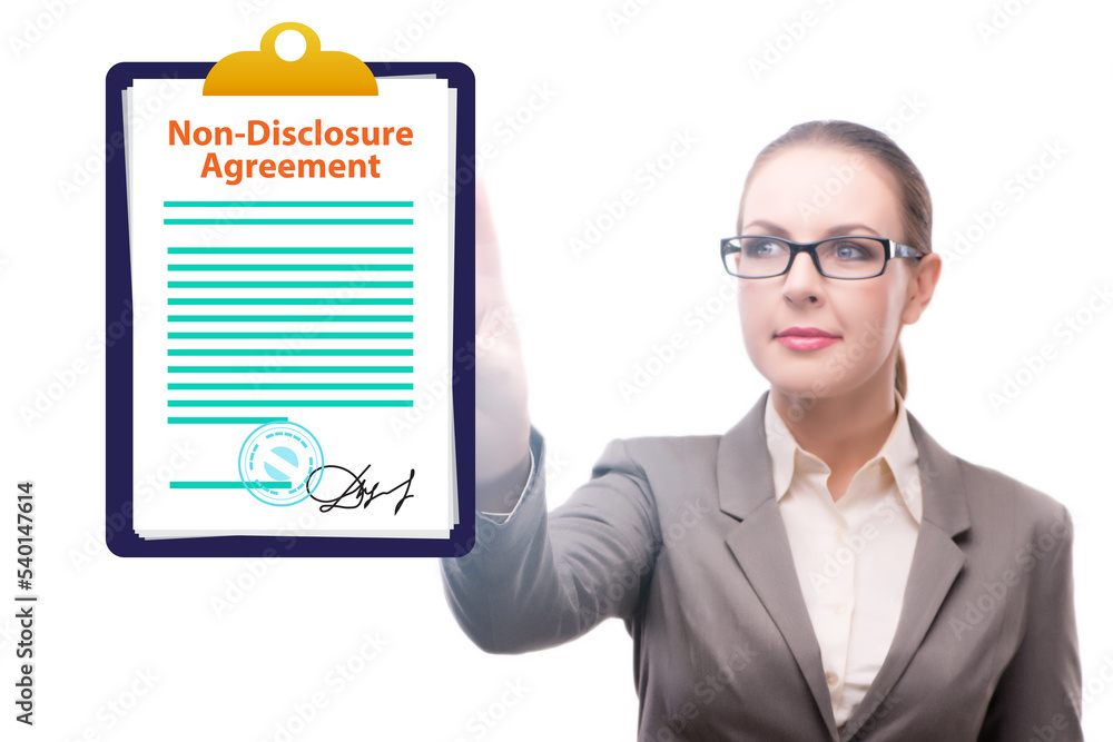 Businesswoman in non disclosure agreement concept Businesswoman in non disclosure agreement concept