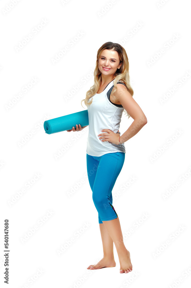 Full length picture of a yoga girl against white background Full length picture of a yoga girl against white background