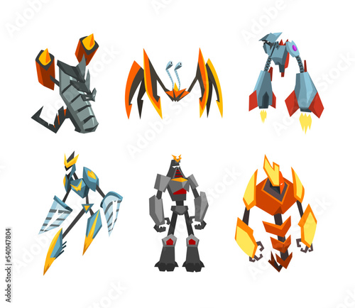 Monster Metal Robot Transformer with Strong Limbs as Fantastic Warrior Vector Set
