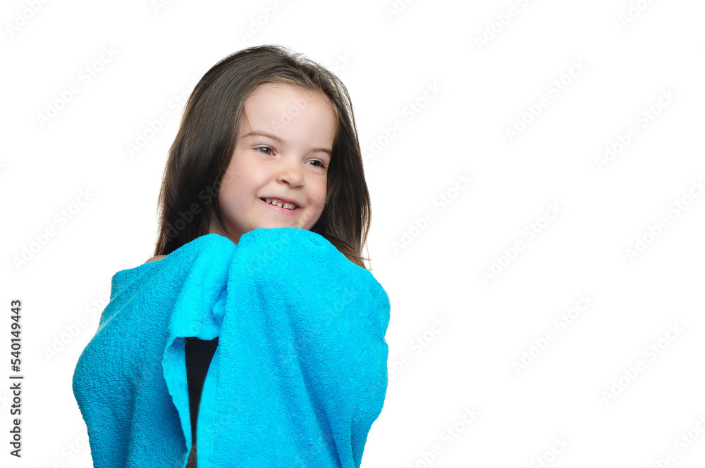 Little brunette girl wraping herself in a towel Little brunette girl wraping herself in a towel