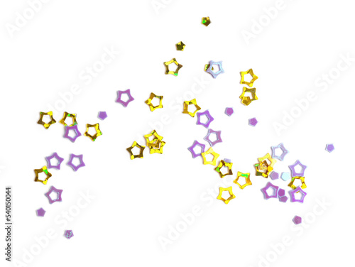 Fotografie Colorful sequins in shape of stars isolated on white, top view