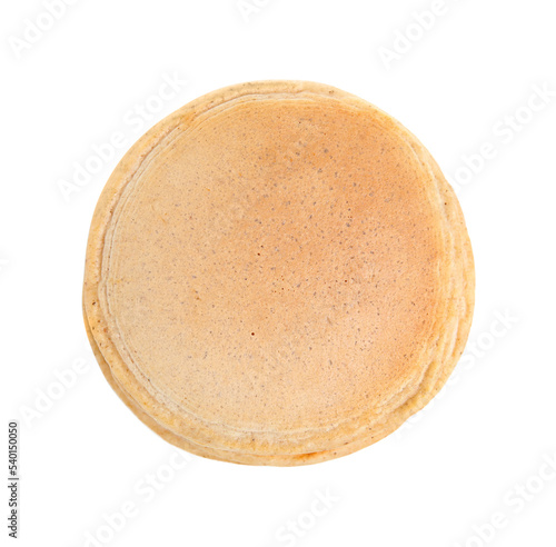 Tasty oatmeal pancakes on white background, top view