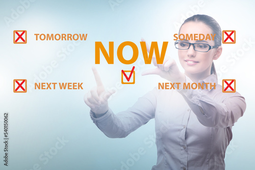 Concept of procrastination with now or later