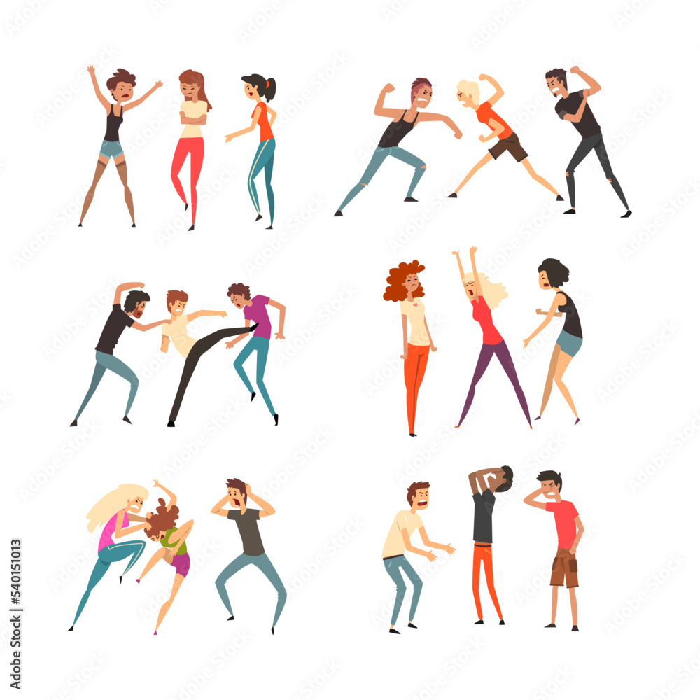 Outraged Man and Woman Characters Fighting and Quarrelling Swearing and Flapping Arms Vector Set Outraged Man and Woman Characters Fighting and Quarrelling Swearing and Flapping Arms Vector Set