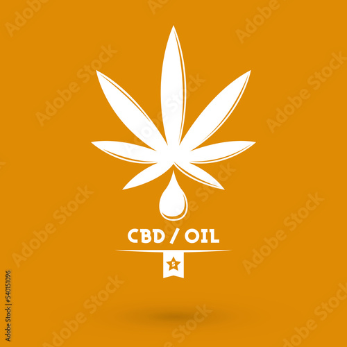 CBD Oil Marijuana emblem design, oil drop and leaf.