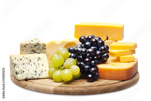 Photos Cheese and Grape on the Wooden Platter