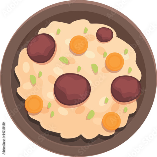 Rice vegan food icon cartoon vector. Portugal cuisine. Cod lisbon