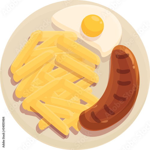 Egg sausage icon cartoon vector. Cuisine meal. Fried meal