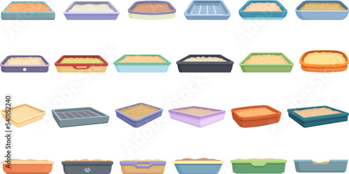 Toilet filler icons set cartoon vector. Animal box. Cute cat