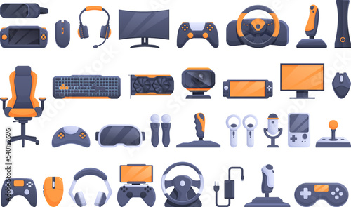 Game accessories icons set cartoon vector. Videogame controller. Console gamepad