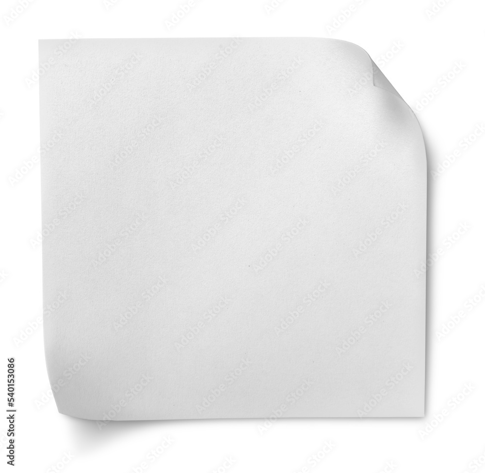 Close up of white note paper on white background with clipping path Close up of white note paper on white background with clipping path