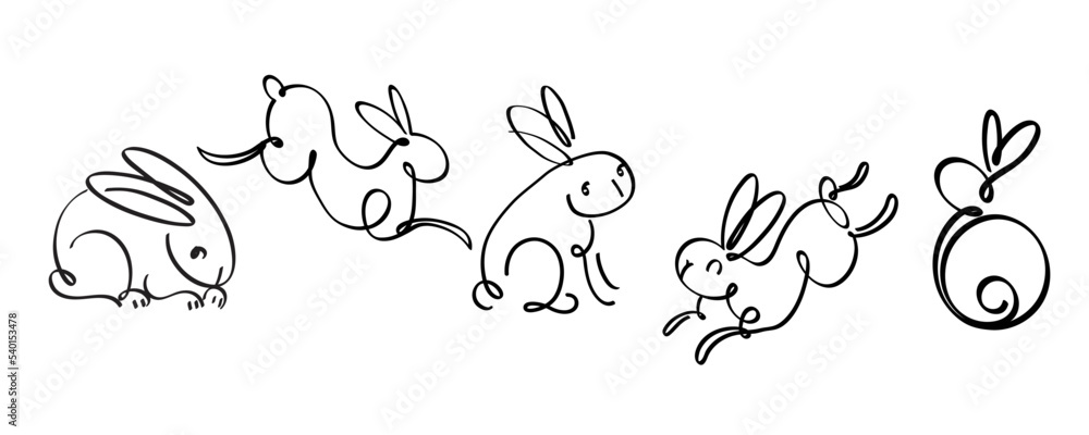 Year of the rabbit zodiac. Hand drawn bunny contour with a paintbrush. Simple minimalist Chinese zodiac of rabbit design for greeting card, poster, banner, brochure, calendar. Vector illustration. Year of the rabbit zodiac. Hand drawn bunny contour with a paintbrush. Simple minimalist Chinese zodiac of rabbit design for greeting card, poster, banner, brochure, calendar. Vector illustration.