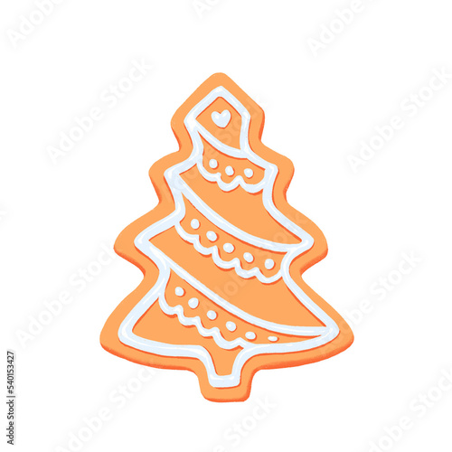Christmas tree sugar cookie with white icing. holiday seasonal dessert and sweet baked goods. xmas tree gingerbread cookie homemade. isolated on transparent background holiday season food illustration