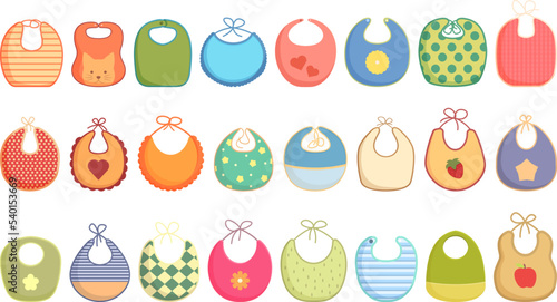 Bib icons set cartoon vector. Boy baby. Food family