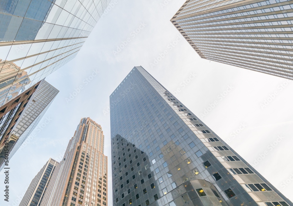 New York skyscrapers vew from street level