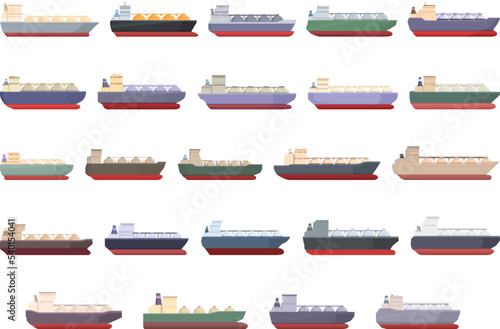 Gas carrier ship icons set cartoon vector. Gas energy. Marine truck