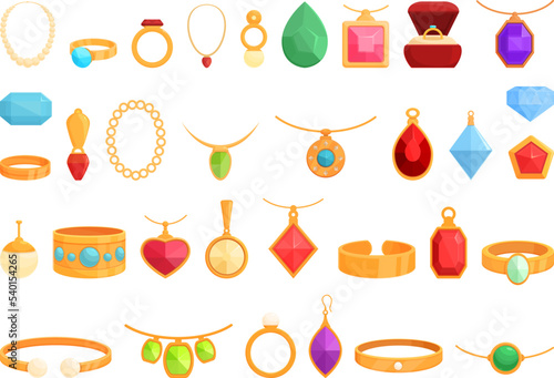 Jewelry store icons set cartoon vector. Fashion retail. Buy beauty
