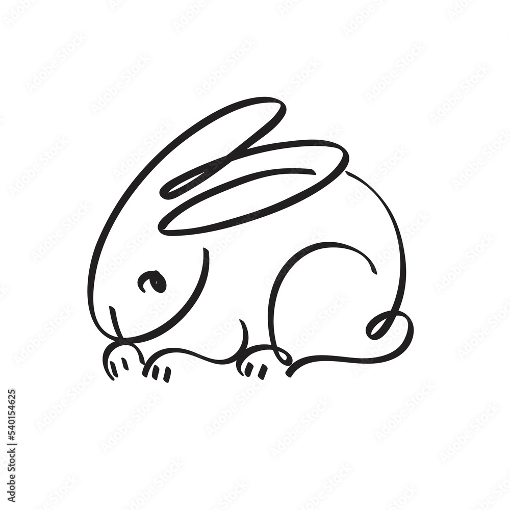 Year of the rabbit zodiac. Hand drawn bunny contour with a paintbrush. Simple minimalist Chinese zodiac of rabbit design for greeting card, poster, banner, brochure, calendar. Vector illustration. Year of the rabbit zodiac. Hand drawn bunny contour with a paintbrush. Simple minimalist Chinese zodiac of rabbit design for greeting card, poster, banner, brochure, calendar. Vector illustration.