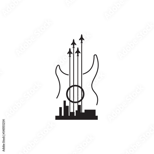 music airplane logo guitar illustration airport vector design