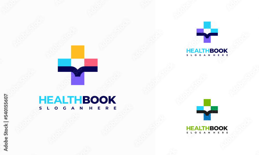 Health Book logo designs concept vector, Health Education logo symbol, Healthcare logo icon