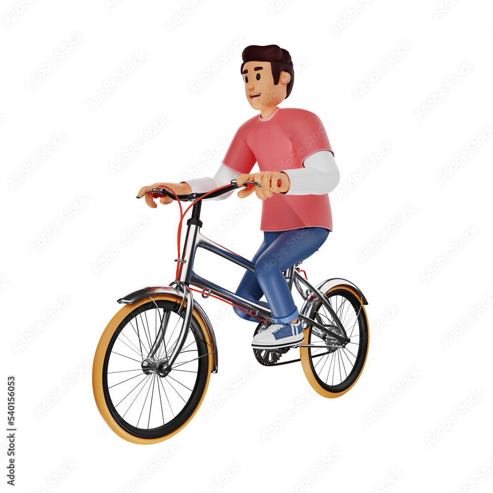 Young man riding a bicycle 3d character illustration Young man riding a bicycle 3d character illustration