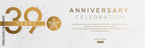 39 years anniversary celebration template, Vector illustration.