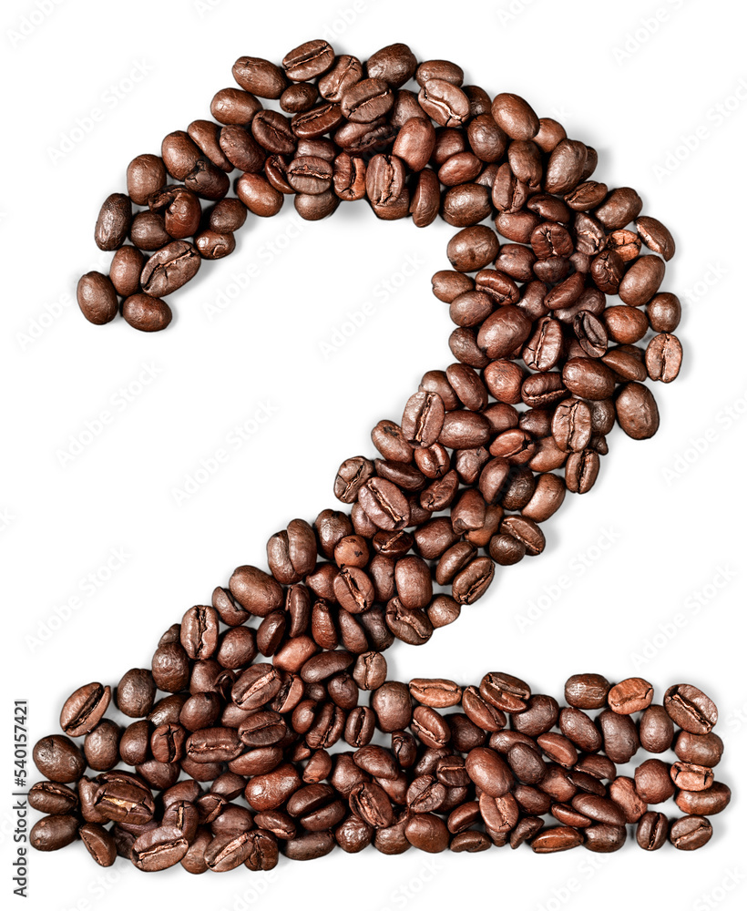 Number 2 Made of Coffee Beans Isolated Number 2 Made of Coffee Beans Isolated