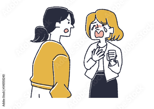 女性の友人や兄弟に泣きながら訴える女性　涙を流すさまざまな場面