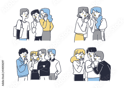 男女が固まって噂話をしている様子のセット
