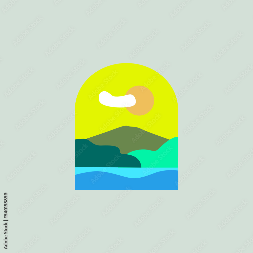 Minimalist nature landscape with flat illustration vector style.  Great for environmental poster designs, wall decor, social media templates, greeting cards or logo designs.