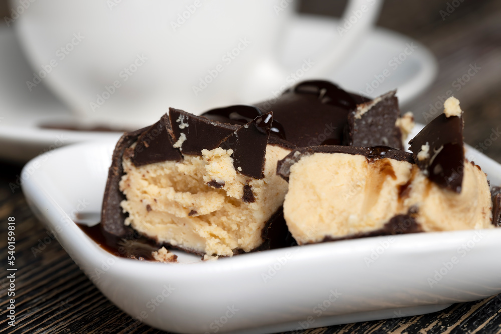 Sweet curd cheese made from milk with milk chocolate Sweet curd cheese made from milk with milk chocolate