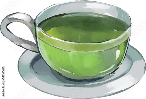 ガラスカップの緑茶  水彩風ベクターイラストセット