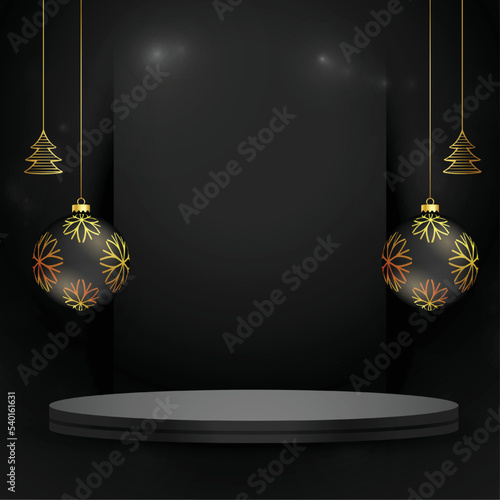 merry xmas festive concept with 3d podium and bauble design