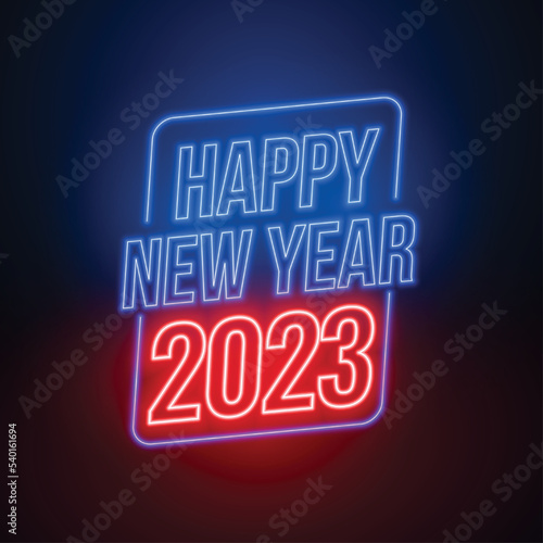 neon style happy new year 2023 party flyer