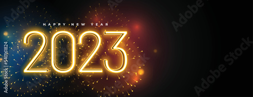 happy new year 2023 banner with firework bursting